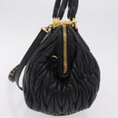 Miu Miu Matelasse Hand Bag Leather 2way Black Gold Tone Auth ki6891M-3