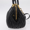 Miu Miu Matelasse Hand Bag Leather 2way Black Gold Tone Auth ki6891M-4