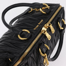 Miu Miu Matelasse Hand Bag Leather 2way Black Gold Tone Auth ki6891M-6