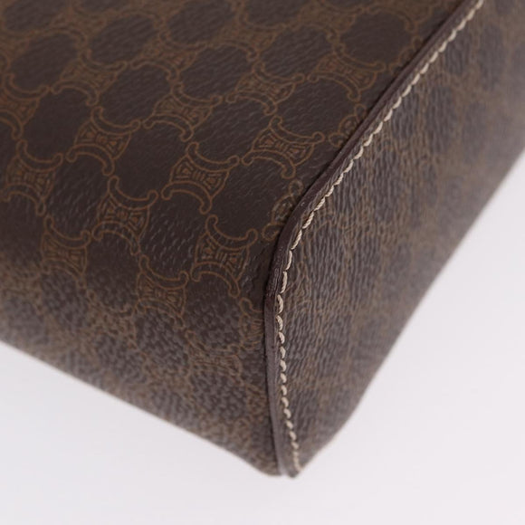 CELINE Macadam Vanity Cosmetic Pouch PVC Brown Gold Tone Auth ki6895M