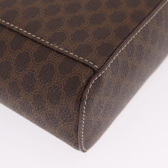 CELINE Macadam Vanity Cosmetic Pouch PVC Brown Gold Tone Auth ki6895M