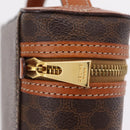 CELINE Macadam Vanity Cosmetic Pouch PVC Brown Gold Tone Auth ki6895M-9