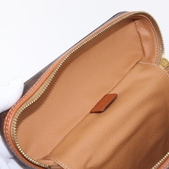 CELINE Macadam Vanity Cosmetic Pouch PVC Brown Gold Tone Auth ki6895M