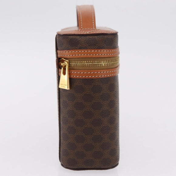 CELINE Macadam Vanity Cosmetic Pouch PVC Brown Gold Tone Auth ki6895M