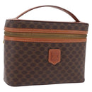 CELINE Macadam Vanity Cosmetic Pouch PVC Brown Gold Tone Auth ki6896M-1