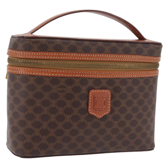 CELINE Macadam Vanity Cosmetic Pouch PVC Brown Gold Tone Auth ki6896M
