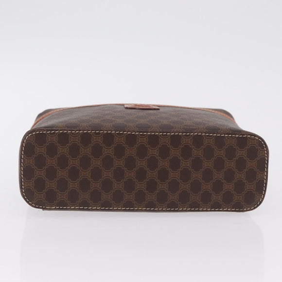 CELINE Macadam Vanity Cosmetic Pouch PVC Brown Gold Tone Auth ki6896M