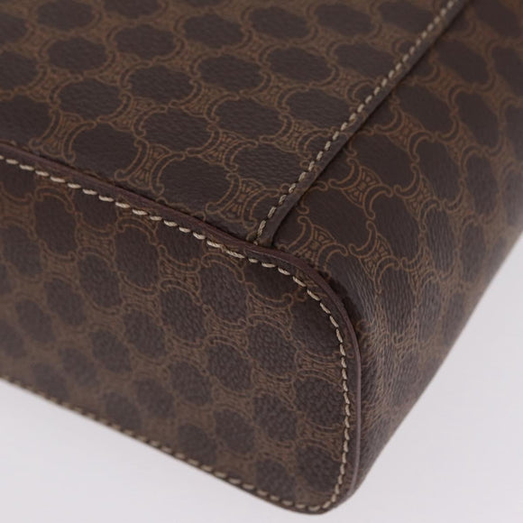CELINE Macadam Vanity Cosmetic Pouch PVC Brown Gold Tone Auth ki6896M