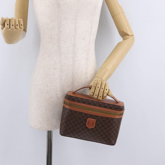 CELINE Macadam Vanity Cosmetic Pouch PVC Brown Gold Tone Auth ki6896M