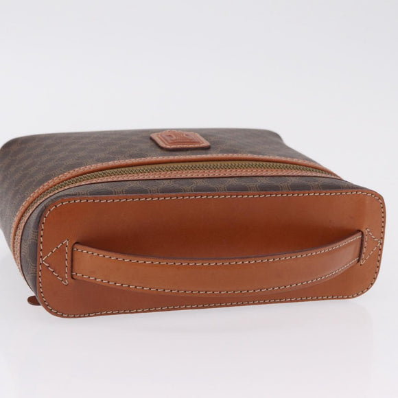 CELINE Macadam Vanity Cosmetic Pouch PVC Brown Gold Tone Auth ki6896M