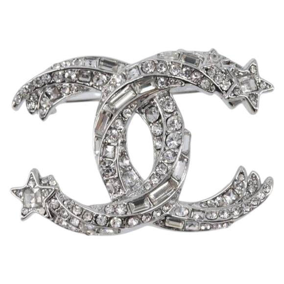 CHANEL Brooch Metal Silver CC Auth ki6897M