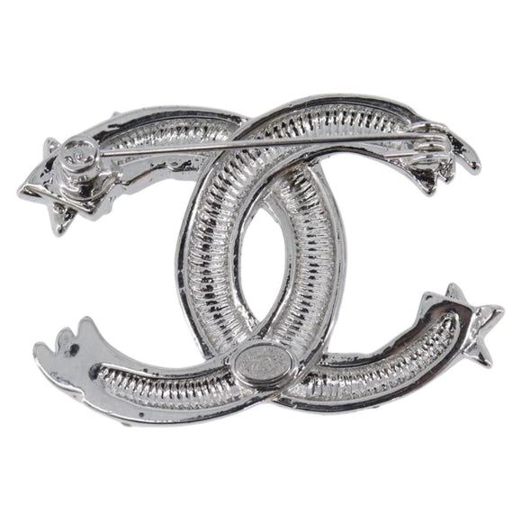 CHANEL Brooch Metal Silver CC Auth ki6897M