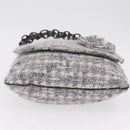 CHANEL Camellia Chain Shoulder Bag Tweed Gray Silver CC Auth ki6898M-5