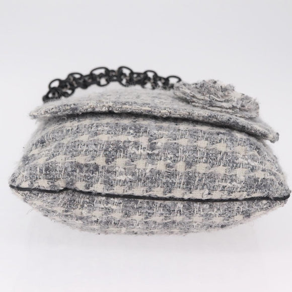 CHANEL Camellia Chain Shoulder Bag Tweed Gray Silver CC Auth ki6898M