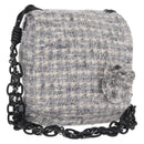 CHANEL Camellia Chain Shoulder Bag Tweed Gray Silver CC Auth ki6898M-1