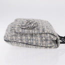 CHANEL Camellia Chain Shoulder Bag Tweed Gray Silver CC Auth ki6898M-3