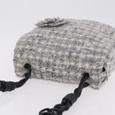 CHANEL Camellia Chain Shoulder Bag Tweed Gray Silver CC Auth ki6898M-6
