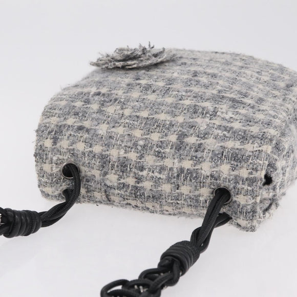CHANEL Camellia Chain Shoulder Bag Tweed Gray Silver CC Auth ki6898M