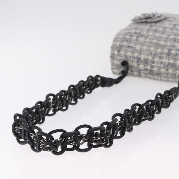 CHANEL Camellia Chain Shoulder Bag Tweed Gray Silver CC Auth ki6898M