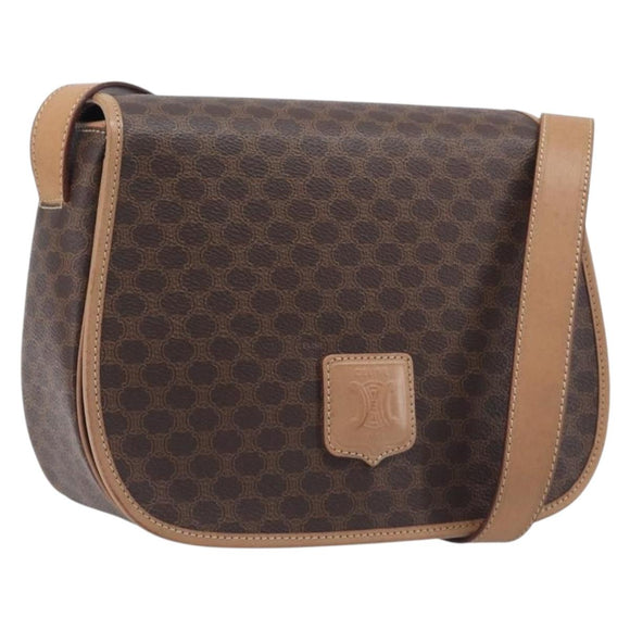 CELINE Macadam Canvas Shoulder Bag PVC Leather Brown Gold Auth ki6901A