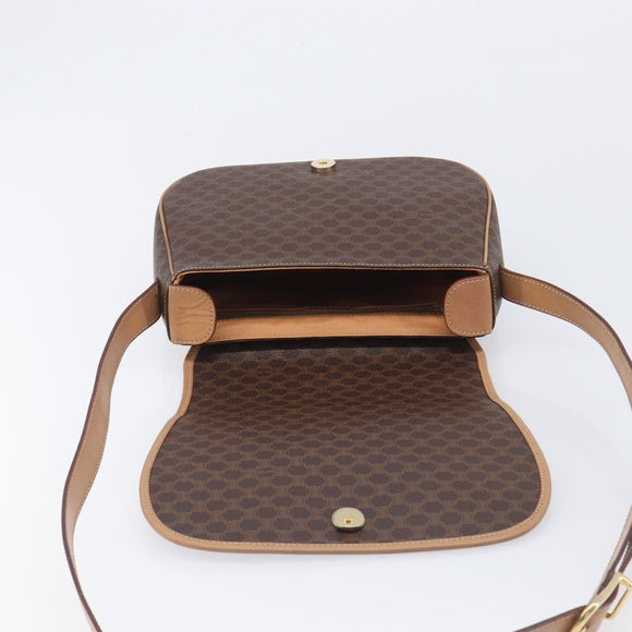CELINE Macadam Canvas Shoulder Bag PVC Leather Brown Gold Auth ki6901A
