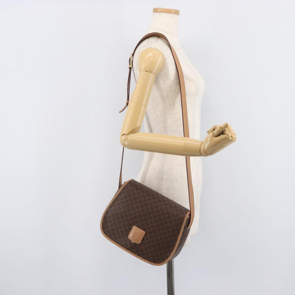 CELINE Macadam Canvas Shoulder Bag PVC Leather Brown Gold Auth ki6901A