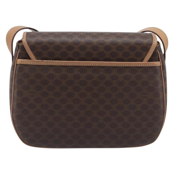 CELINE Macadam Canvas Shoulder Bag PVC Leather Brown Gold Auth ki6901A