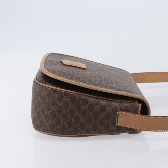CELINE Macadam Canvas Shoulder Bag PVC Leather Brown Gold Auth ki6901A