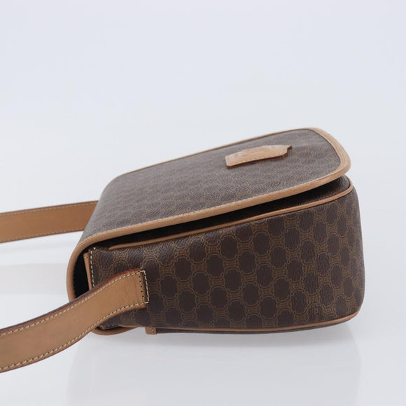 CELINE Macadam Canvas Shoulder Bag PVC Leather Brown Gold Auth ki6901A