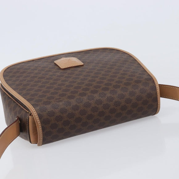 CELINE Macadam Canvas Shoulder Bag PVC Leather Brown Gold Auth ki6901A