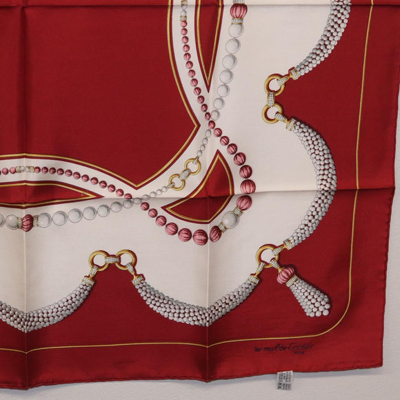 Cartier Scarf Silk Red Auth ki6903
