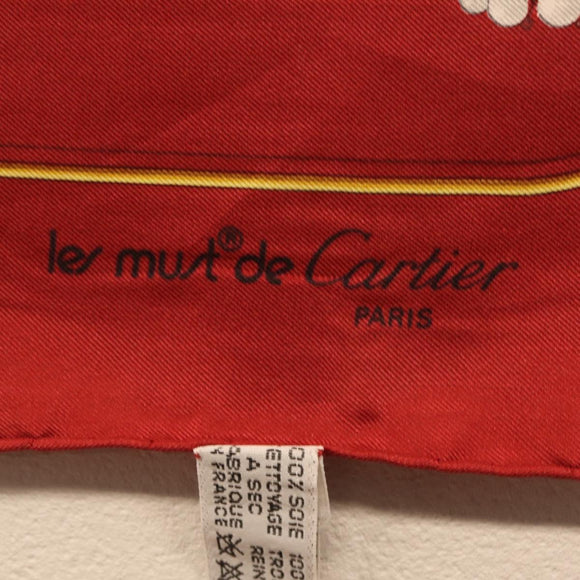 Cartier Scarf Silk Red Auth ki6903