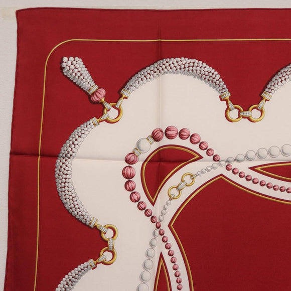 Cartier Scarf Silk Red Auth ki6903