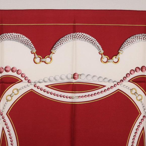 Cartier Scarf Silk Red Auth ki6903