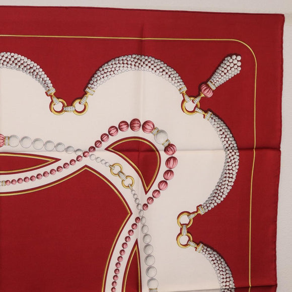 Cartier Scarf Silk Red Auth ki6903