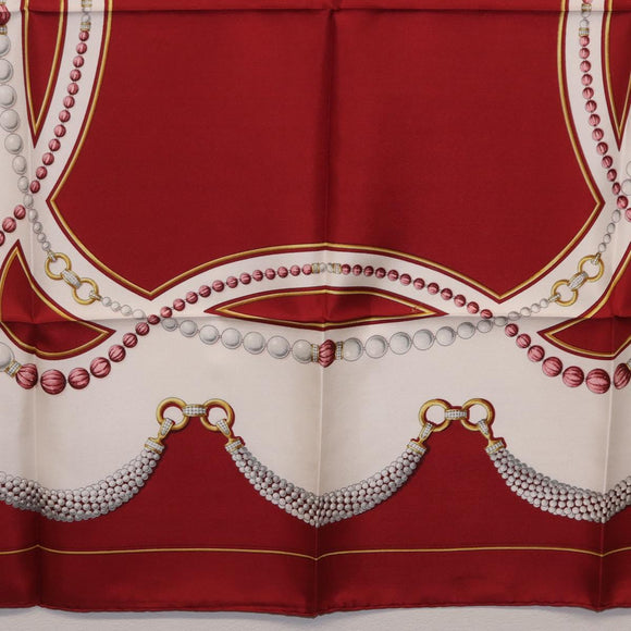 Cartier Scarf Silk Red Auth ki6903