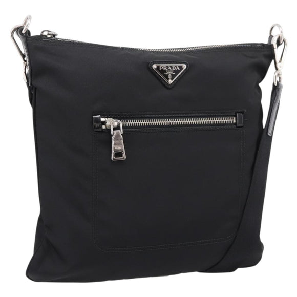 PRADA Shoulder Bag Nylon Black Silver Auth ki6913A