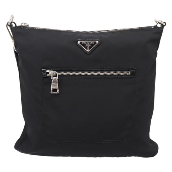 PRADA Shoulder Bag Nylon Black Silver Auth ki6913A