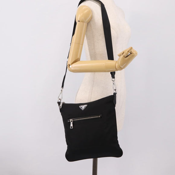 PRADA Shoulder Bag Nylon Black Silver Auth ki6913A