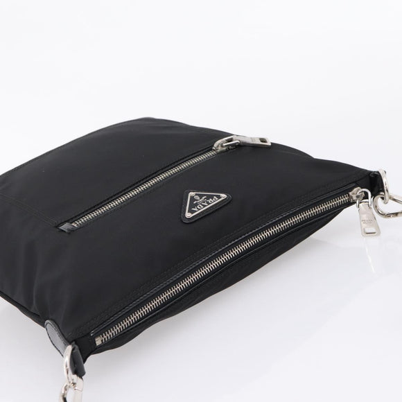 PRADA Shoulder Bag Nylon Black Silver Auth ki6913A
