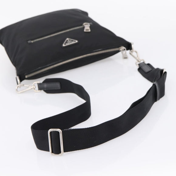 PRADA Shoulder Bag Nylon Black Silver Auth ki6913A