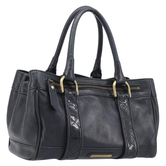 BURBERRY Hand Bag Leather Black Gold Auth ki6914A