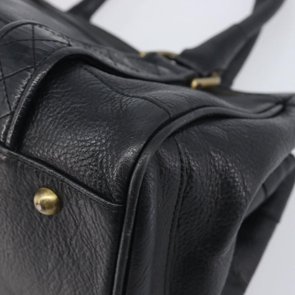 BURBERRY Hand Bag Leather Black Gold Auth ki6914A