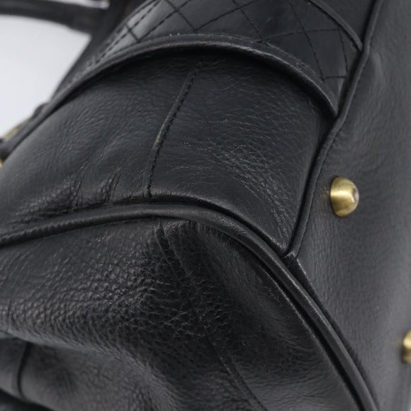 BURBERRY Hand Bag Leather Black Gold Auth ki6914A