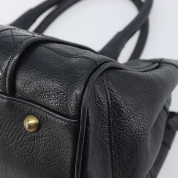 BURBERRY Hand Bag Leather Black Gold Auth ki6914A