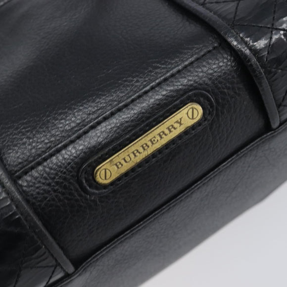 BURBERRY Hand Bag Leather Black Gold Auth ki6914A