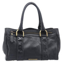 BURBERRY Hand Bag Leather Black Gold Auth ki6914A-2