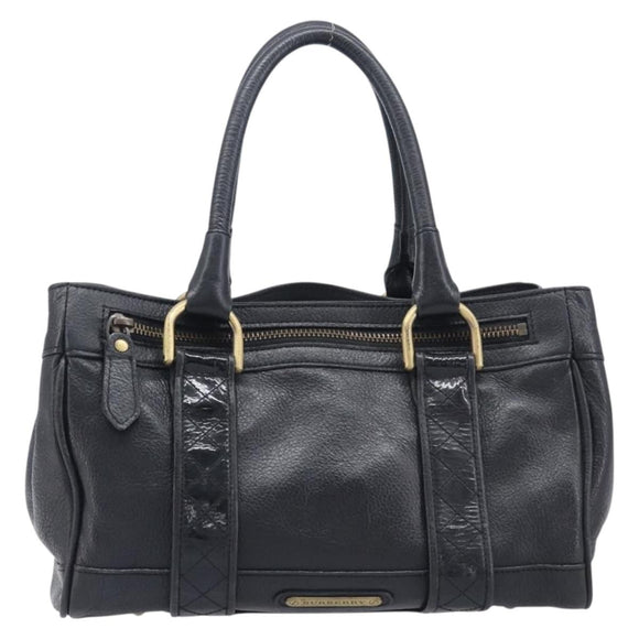 BURBERRY Hand Bag Leather Black Gold Auth ki6914A