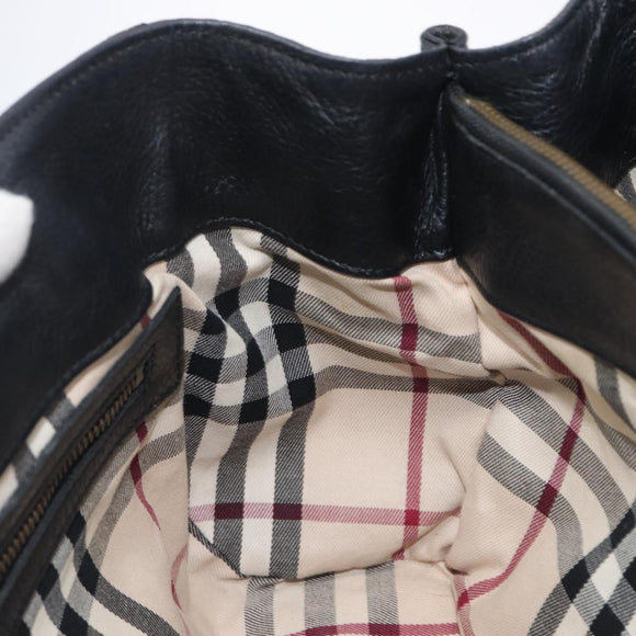 BURBERRY Hand Bag Leather Black Gold Auth ki6914A