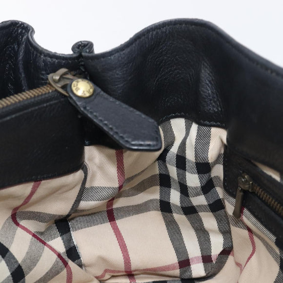 BURBERRY Hand Bag Leather Black Gold Auth ki6914A